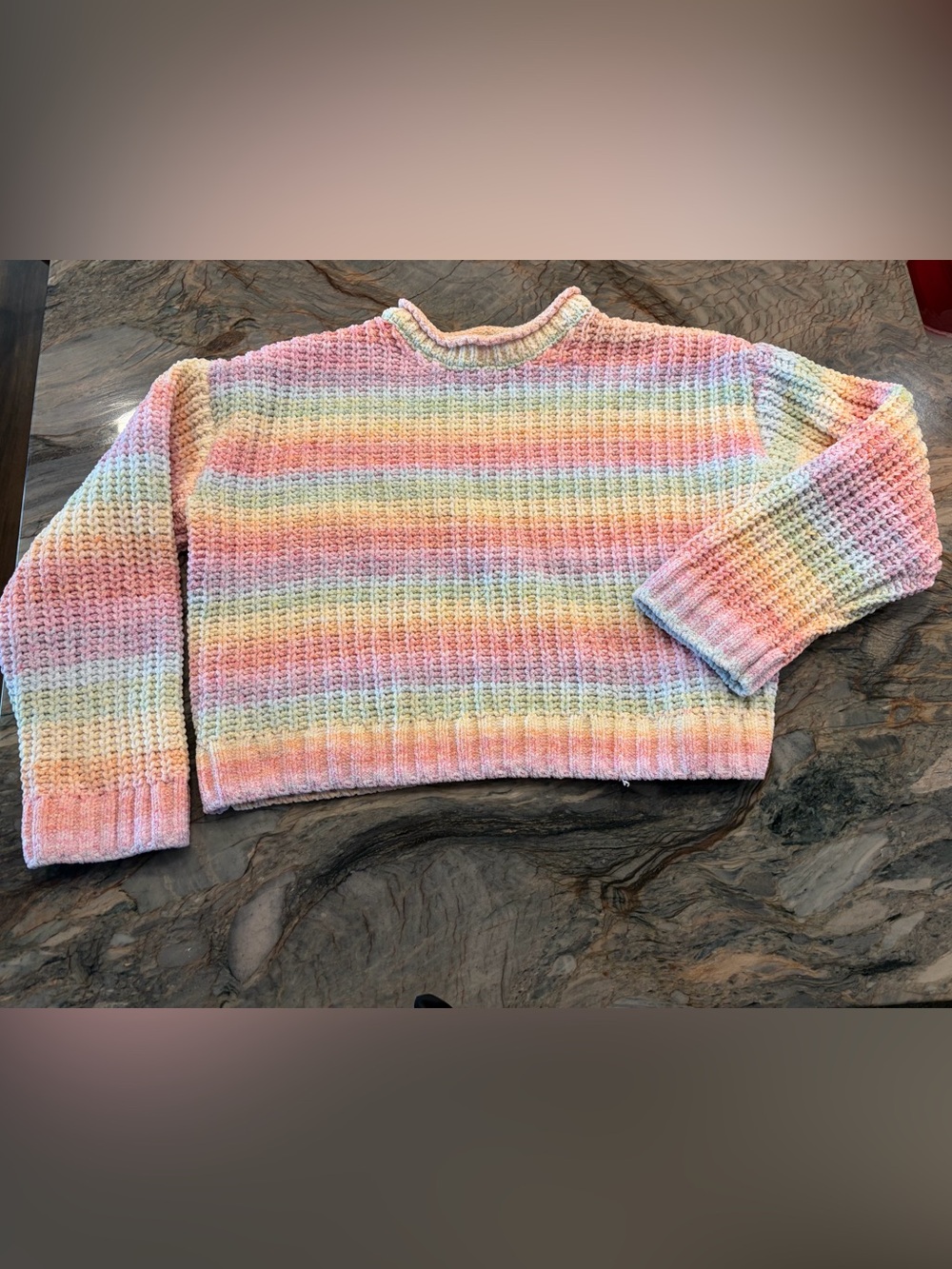 Girl’s Design History Pastel Rainbow Stripe Crewneck Sweater